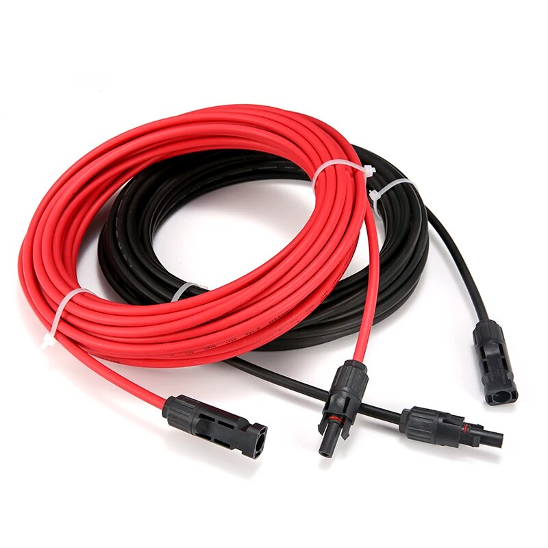 Câble d'Extension de Panneau Solaire, Fil de Cuivre Noir et Rouge avec Connecteur, Long, 6/4/2, mm2, 10/12/14 AWG, 1 Paire